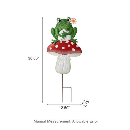 Glitzhome® 30" Metal Stacked Mushroom & Frog Yard Stake